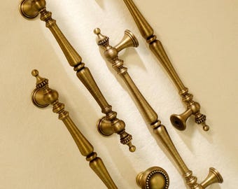 French Antique Brass Cabinet Pulls, Classical Kitchen Drawer Handles, Decorative Dresser Hardware