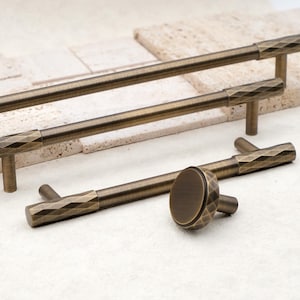 Geometric Antique Brass Knobs And Pulls, Art Deco Cabinet Handles, Architectural Kitchen Hardware