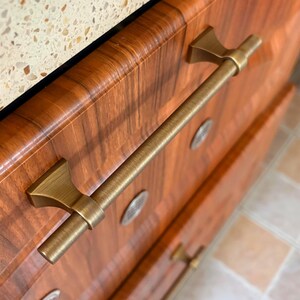 Mid Century Modern Antique Brass Cabinet Pulls, Architectural Drawer Handles, Minimalist Kitchen Hardware