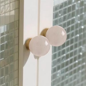 Round crystal and stone style cabinet knobs with gold base, spherical drawer pulls for dressers wardrobes nightstands and modern home décor