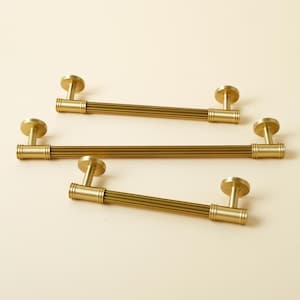 Modern Brushed Brass Fluted Cabinet Pulls, Architectural Drawer Handles, Solid Brass Hardware