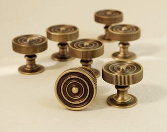 Art Deco Antique Brass Drawer Knobs, Luxury Linear Cabinet Hardware, French Modern Kitchen Decor