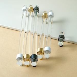 Acrylic Bar Handles with Black White Gold Bases, Transparent Drawer Pulls, Modern Kitchen Cabinet Pull, Wardrobe Door Pull, Cabinet Hardware
