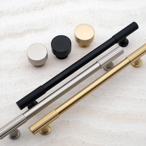 Linear Reeded Brass Cabinet Pulls | Satin Nickel Kitchen Pulls | Brushed Gold Drawer Pulls | Black Cabinet Door Pulls | Cabinet Hardware