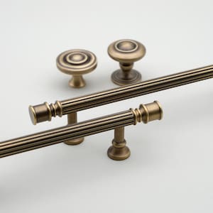 Antique Brass Cabinet Pulls, Classic European Drawer Handles, Fluted Solid Brass Cabinet Hardware