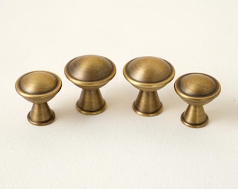 Antique Brass Drawer Knobs, Mushroom Cabinet Knobs, Vintage Dresser Knobs, French Country Hardware