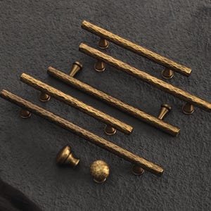 Rustic Luxury Cabinet Handles, Hammered Antique Brass Knobs and Pulls, Organic Modern Kitchen Hardware