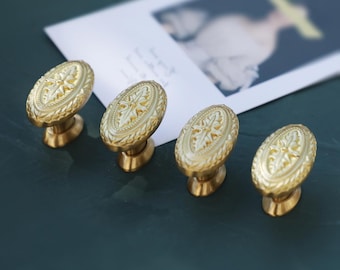 Viktorianische ovale Knöpfe aus massivem Messing, Jugendstil-Schrankbeschläge für Schubladen