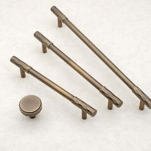 Art Deco Brass Cabinet Pulls, Geometric Antique Brass Drawer Handles, Architectural Kitchen Hardware