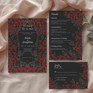 Editable Gothic Wedding Invitation Template with RSVP l Digital Details Til Death Do Us Part Wedding Halloween Vampire Emo Wedding Spooky