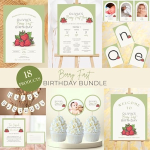 Berry First Birthday Bundle Birthday Invitation Strawberry Birthday Bundle Berry First Invitation Berry First Decor Berry 1st Template