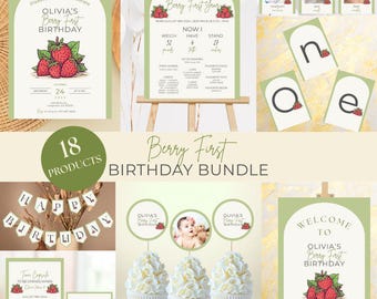 Berry First Birthday Party Bundle: Strawberry Theme (Digital Download)