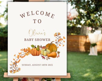 Pumpkin Baby Shower Welcome Sign: Fall Floral Theme (Digital File Available)