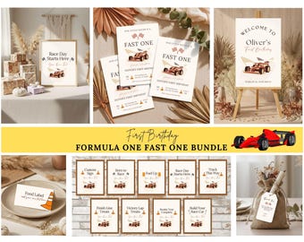 Paquete de invitación para el primer cumpleaños de Fórmula Uno Paquete de invitación para el primer cumpleaños de Fast One Paquete de invitación para el primer cumpleaños de Race Car Boy
