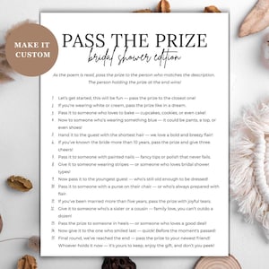 Pass The Prize Bridal Shower Game Printable Bridal Shower Poem Rhyming Bridal Shower Game Bridal Shower Activity Pass Around