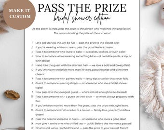 Pass the Prize Bridal Shower Game: Minimalist Poem, Customizable (Digital Download)