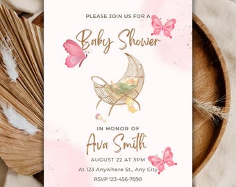 Butterfly Baby Shower Invitation Little Butterfly is on the Way Baby Shower Invite Pink and Purple Butterfly Invite Editable