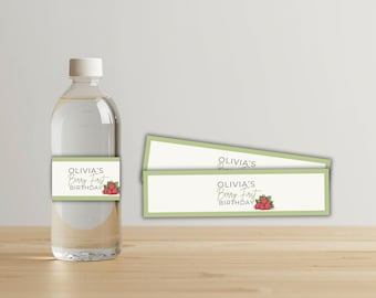 Etichetta per bottiglia d'acqua per il primo compleanno di Berry, decorazione per festa del primo compleanno di Berry, stampabile, avvolgente per bottiglia d'acqua, festa di compleanno per bambina alla fragola