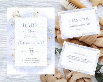 Baby in Bloom Baby Shower Invitation Set: Wildflower Theme (Digital Download