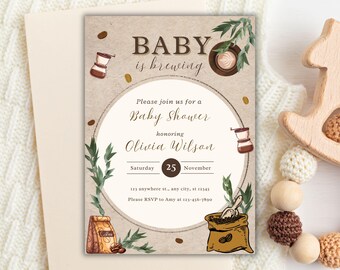Koffie babydouche uitnodiging baby is aan het brouwen babydouche uitnodigen gezellige koffie baby strooi uitnodigen herfst koffie baby shower uitnodiging bewerkbaar