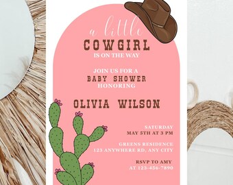 Cowgirl-Babyparty-Einladung: Wild West Rodeo-Thema (bearbeitbare Vorlage, PDF-Download