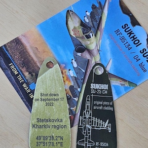 Su-25 Warplane Keychain – Original Aircraft Skin – RF-95134 / Shot Down in Ukraine, 2022 – Military Aviation Relic