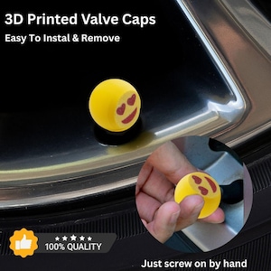 Heart Eyes Emoji Tire Valve Cap 3D Printed Love Face Air Stem Cover Cute Car Accessory Gift Fun Decor for Wheels Bikes Air Tight Seal O Ring