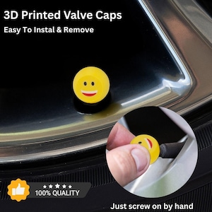Happy Face Emoji Tire Valve Caps – Bright & Cheerful Car Accessory | Custom Valve Stem Covers for Cars, Bikes, Scooter Air Tight Seal O Ring