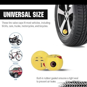 Heart Kiss Emoji Tire Valve Caps – Cute Flirty Car Accessory | Custom Valve Stem Covers for Cars, Bikes Gift for Her Air Tight Seal O Ring