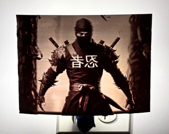 Ninja Lithophane Night Light, Gaming Room Decor for Gamers, Anime Inspired 3D Printed Plug In Lamp, Shinobi Warrior Gift, Japanese Decor