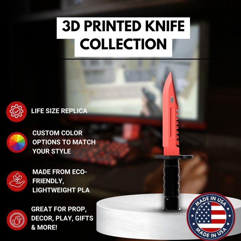 Custom Bayonet 3D Printed M9 Bayonet Replica - Custom Color Gaming Prop for Cosplay ...