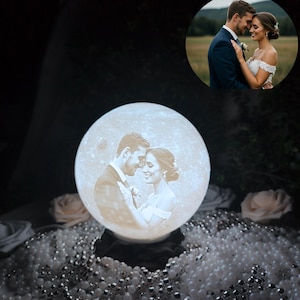 Personalized Photo Moon Lamp | Custom LED Night Light | Lunar Moon Lamp | Couples Gifts Anniversary, Birthday Gift | Bedside Table Desk Lamp