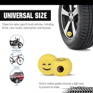 Blushing Smiley Emoji Tire Valve Caps – Cute Car Accessory for Women & Teens | Fun Valve Stem Covers for Car, Bike Air Tight Seal O Ring