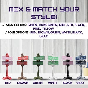 May include: Miniature street signs in various colors, including red, brown, green, white, black, and gray. The signs read "FUCK AROUND ST" and "HOLLYWOOD AVE" or "FIND OUT". The text "MIX & MATCH YOUR STYLE!" is at the top.