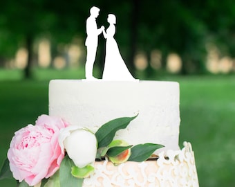 Elegant Bride and Groom Wedding Cake Topper, Classic Romantic White Couple Silhouette, Modern Minimalist Topper for Formal Receptions