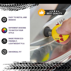 Custom Emoji Tire Valve Caps – Cute Heart Eyes Car Accessory | Funny Valve Stem Covers for Women | Kawaii Car Gift Air Tight Seal O Ring