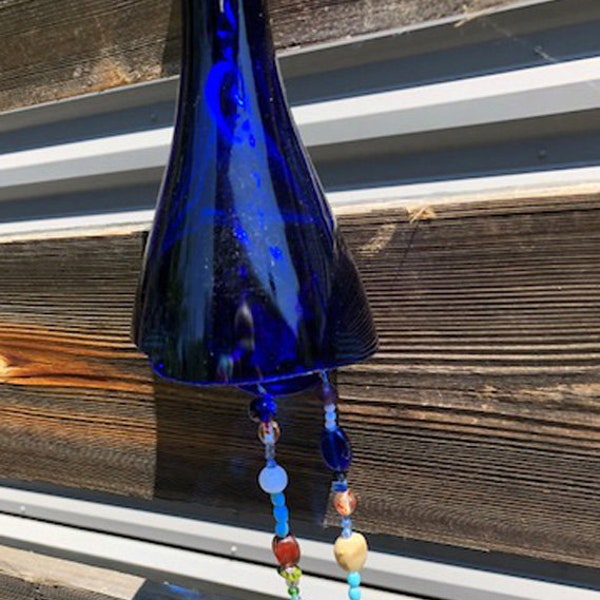 Blue Wine Bottle Wind Chime