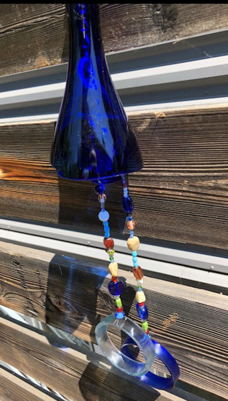 Blue Wine Bottle Wind Chime Etsy