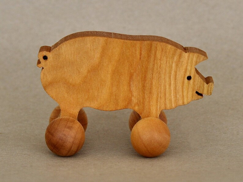 Pig Toy on Wheels Wooden Farm Animals for Children Etsy