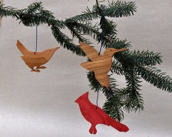 wooden Bird Ornaments, Cardinal, Wren, Humming Bird for mobiles tree decorations stencils children's room baby boys girls waldorf montessori