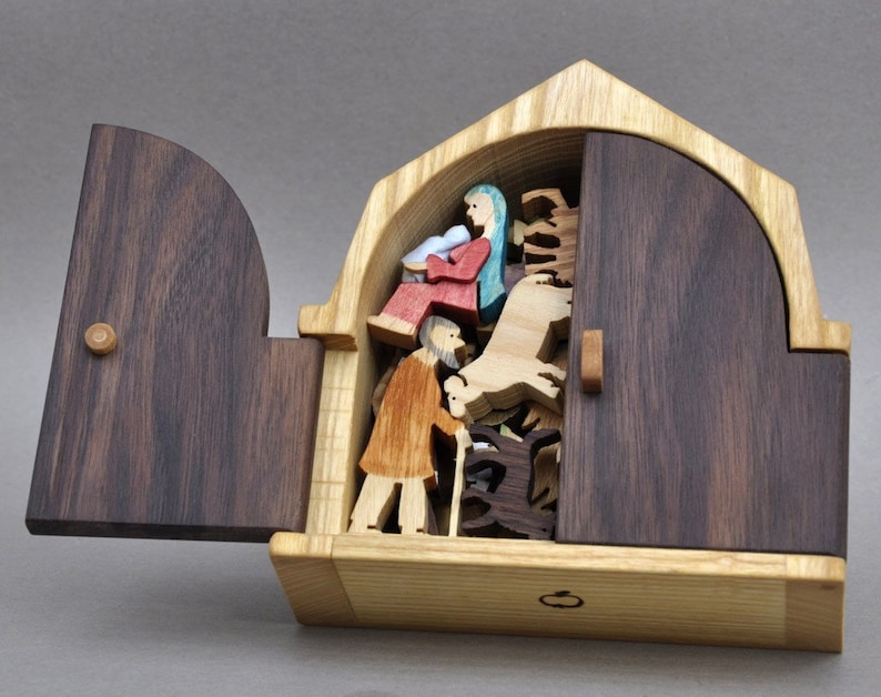 The Christmas Story Unique Nativity Set Wooden Nativity Scene Wood Creche Manger Barn Waldorf Holiday Christmas Gift Made in America Folkart image 5