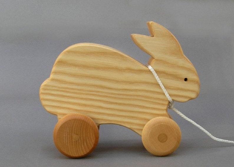 Rabbit Pull Toy Hopping Bunny Wooden Animal on Wheels Gift for Etsy