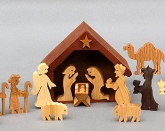 Wooden Nativity Set, Christmas Creche Christmas Decoration Handcarved Scene Miniature Waldorf Children Nativity  Nativity Figurines Holidays