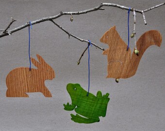 Backyard Animal Ornaments Wooden Decorations Cutouts Stencils Mobiles Party Favors Gifttags Rabbit Frog Squirres Wood  Children's Room