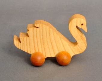 Swan on Wheels for Children Play wooden Toy Boys  Girls Present for all Ocaions Waldorf Montessori organic non toxic Goose, Duck Waterbirds