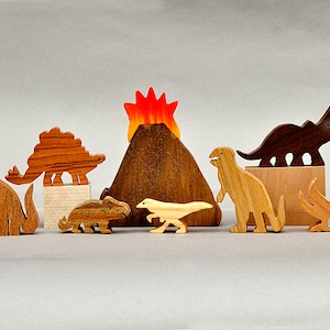 Dinosaur Animal Play Set  Wooden Block Toys for Children Kids Toddlers Girls Boys T Rex Brontosaurus Tricera Birthday Gift Stocking stuffers