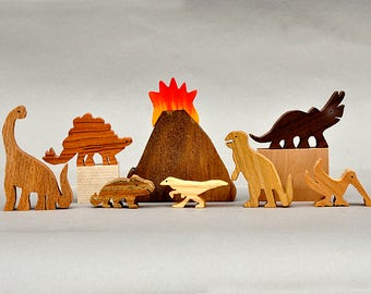 Dinosaur Animal Play Set  Wooden Block Toys for Children Kids Toddlers Girls Boys T Rex Brontosaurus Tricera Birthday Gift Stocking stuffers