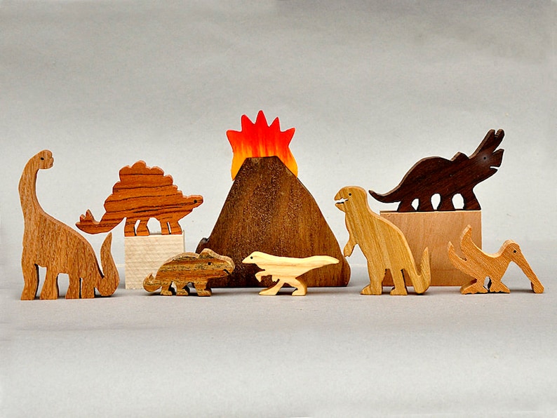 Dinosaur Animal Play Set  Wooden Block Toys for Children Kids Toddlers Girls Boys T Rex Brontosaurus Tricera Birthday Gift Stocking stuffers 