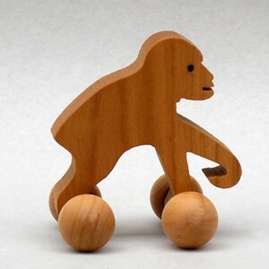 Monkey on Wheels Chimpanzee Animal Toy for Kids Party Favor in Wood for Boys and Girl, Gorilla, Monkey Play, Woods Waldorf Zoo Animals Tods image 1