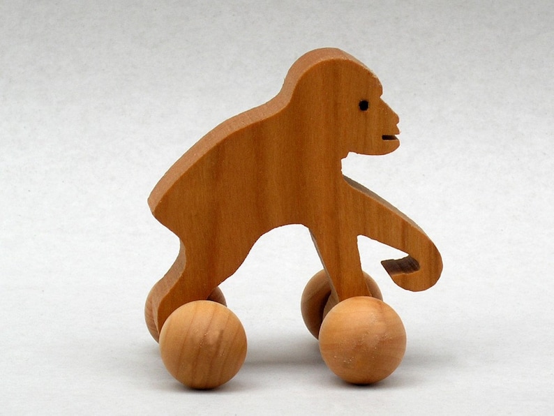 Monkey on Wheels Chimpanzee Animal Toy for Kids Party Favor in Wood for Boys and Girl, Gorilla, Monkey Play, Woods Waldorf Zoo Animals Tods image 1